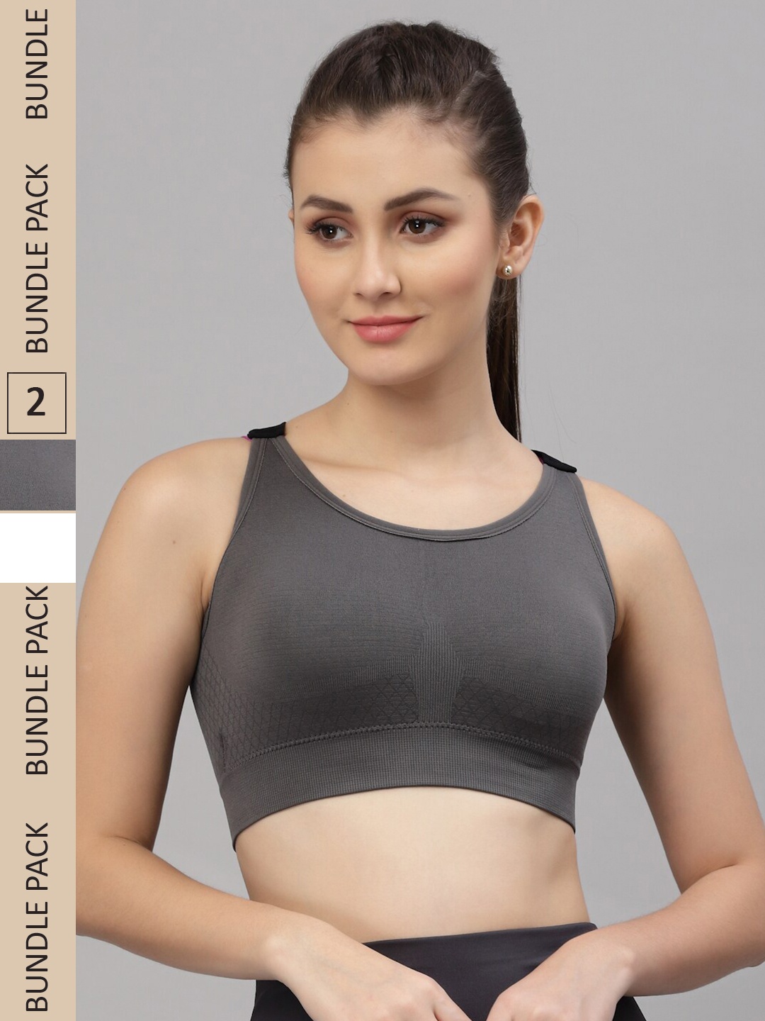 

Friskers Grey & White Pack Of 2 Cotton Lightly Padded Sports Bra