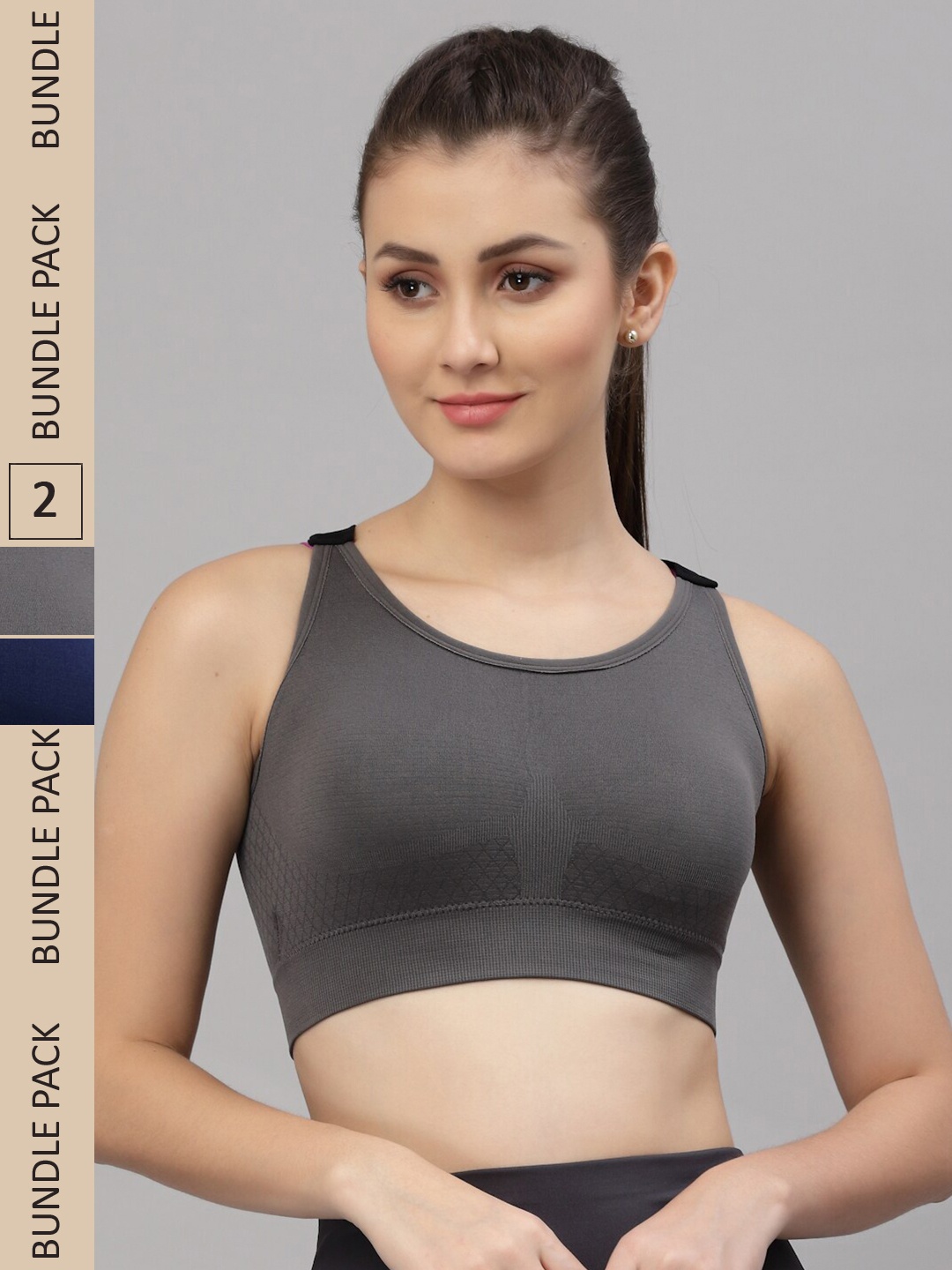 

Friskers Grey & Navy Blue Pack Of 2 Cotton Lightly Padded Sports Bra