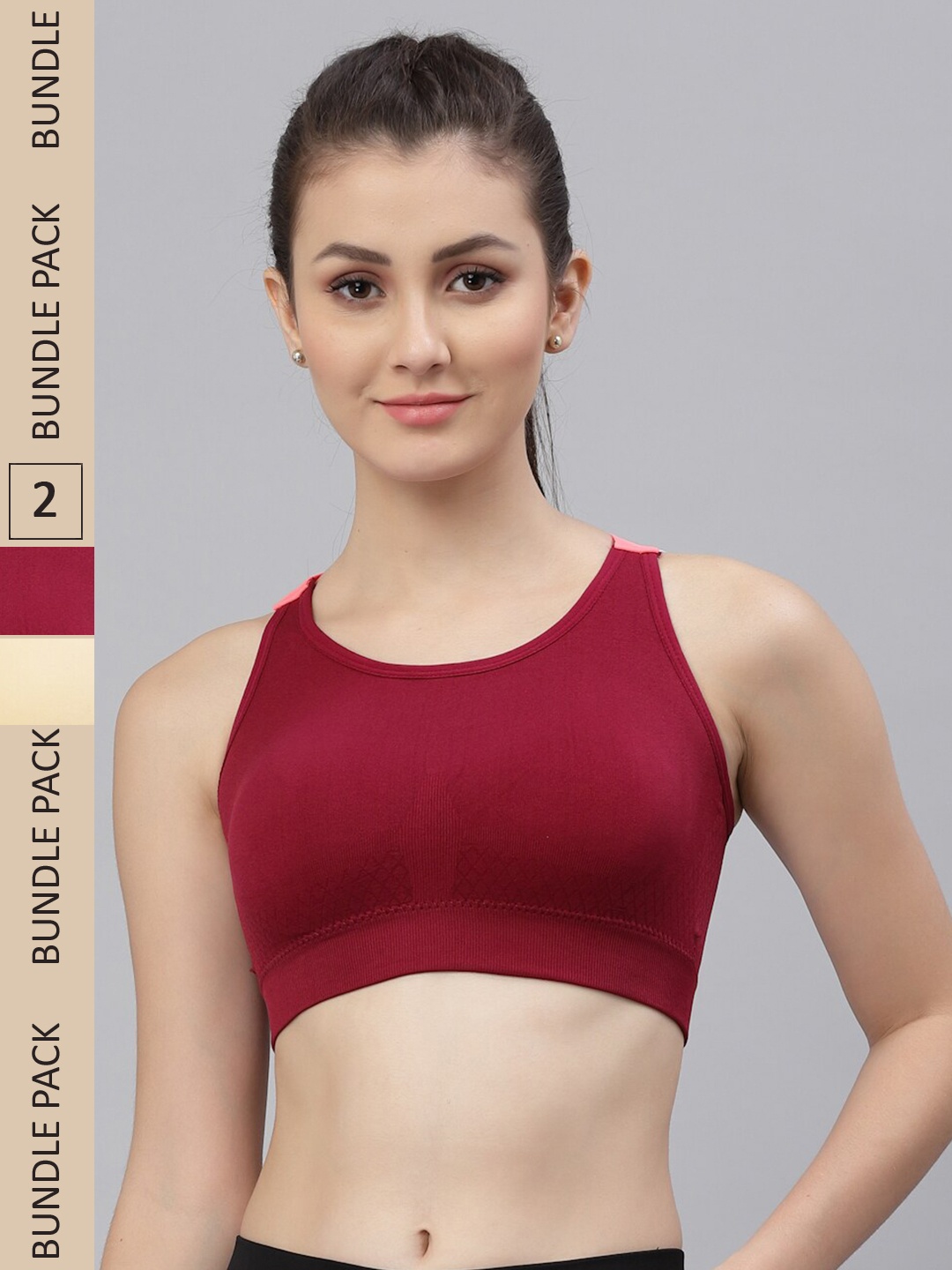 

Friskers Maroon & Beige Pack Of 2 Cotton Lightly Padded Sports Bra