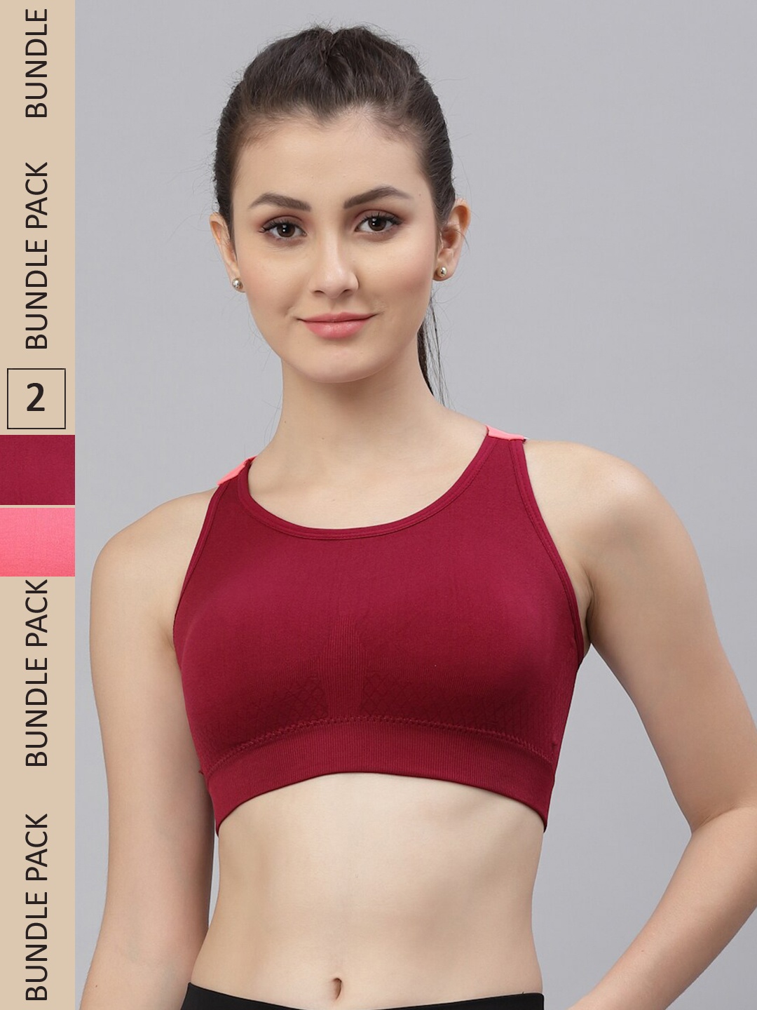

Friskers Maroon & Pink Pack Of 2 Cotton Lightly Padded Sports Bra
