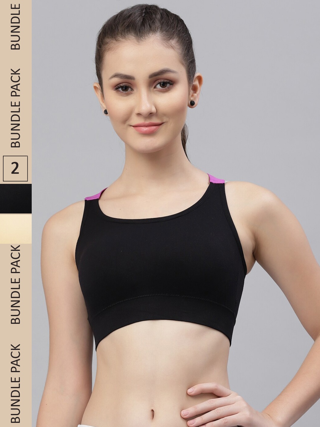 

Friskers Black & Beige Pack Of 2 Cotton Lightly Padded Sports Bra