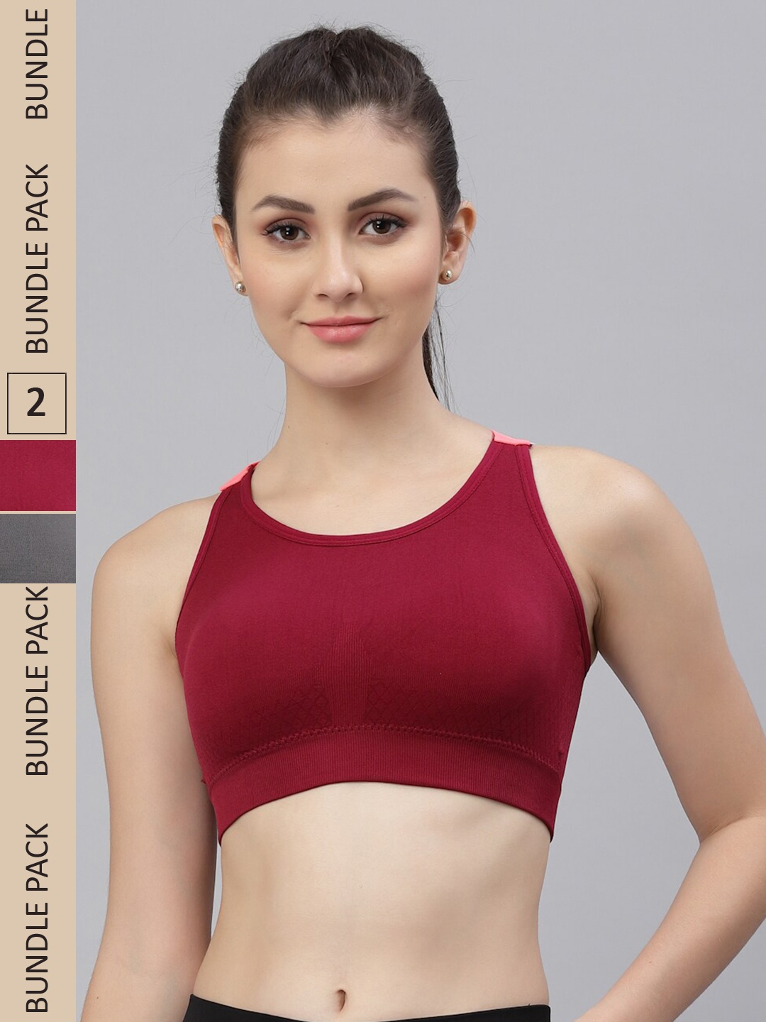 

Friskers Maroon & Grey Pack Of 2 Cotton Lightly Padded Sports Bra