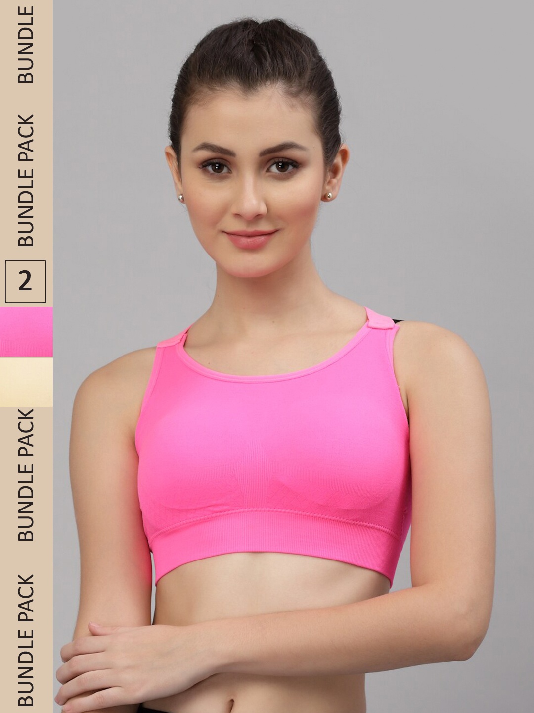 

Friskers Pink & Beige Pack Of 2 Cotton Lightly Padded Sports Bra