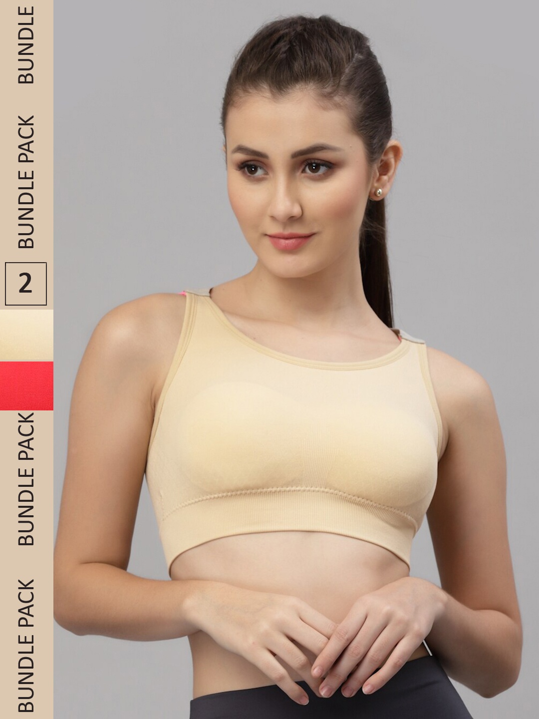 

Friskers Beige & Red Pack Of 2 Cotton Lightly Padded Sports Bra
