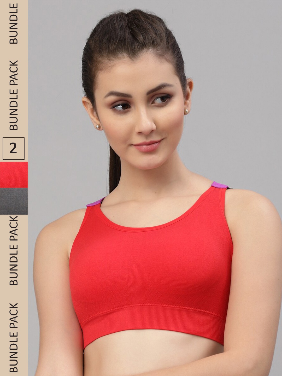 

Friskers Red & Grey Bra Pack Of 2 Cotton Lightly Padded Sports Bra