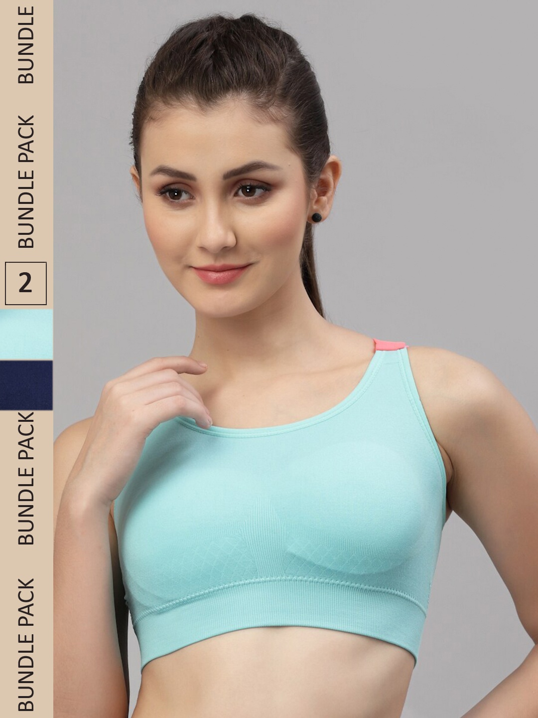 

Friskers Turquoise Blue & Navy Blue Pack Of 2 Cotton Lightly Padded Sports Bra