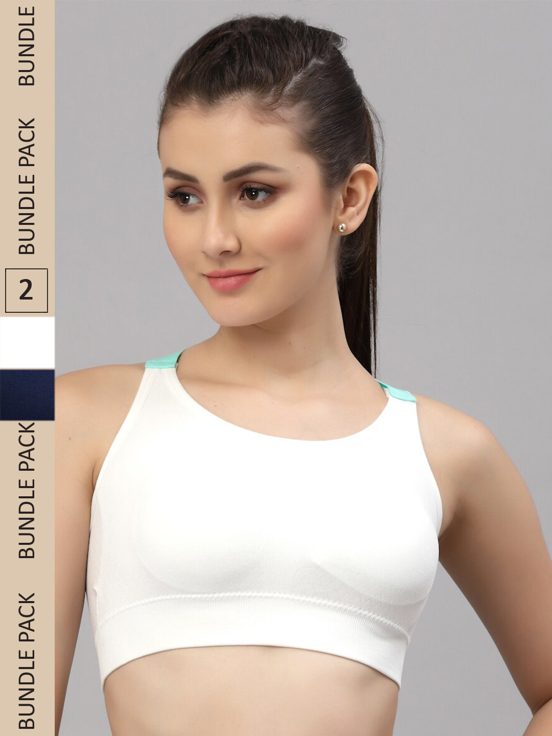 

Friskers White & Navy Blue Pack of 2 Lightly Padded Sports Bra