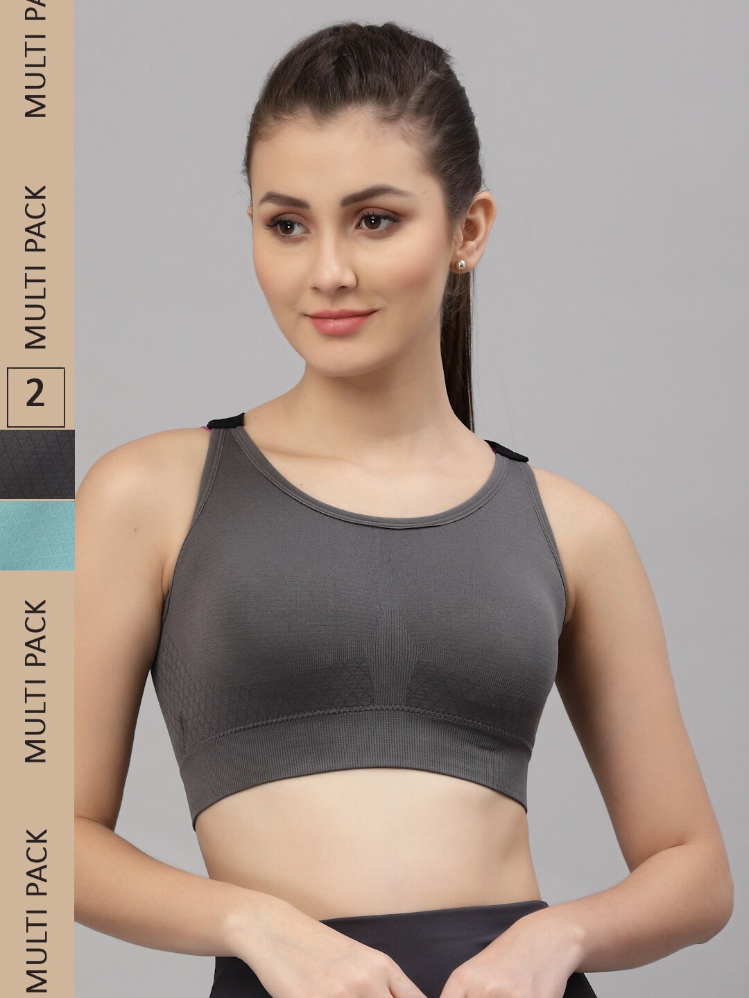 

Friskers Turquoise Blue & Grey Pack of 2 Lightly Padded Sports Bra