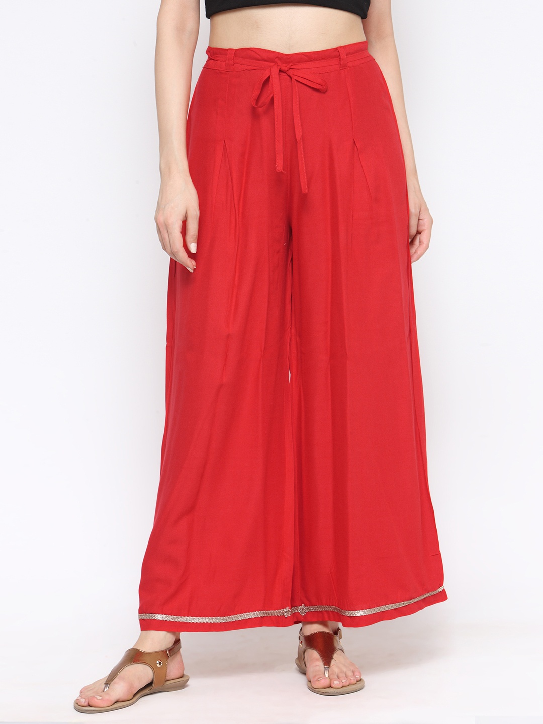

Tulsattva Women Red Solid Wide Leg Palazzos