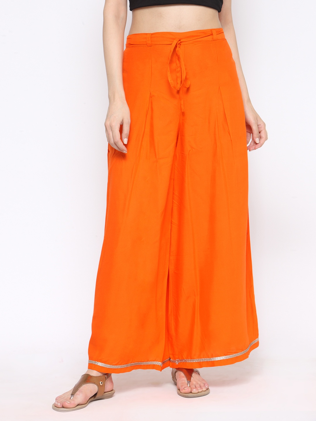 

Tulsattva Women Orange Solid Wide Leg Palazzos