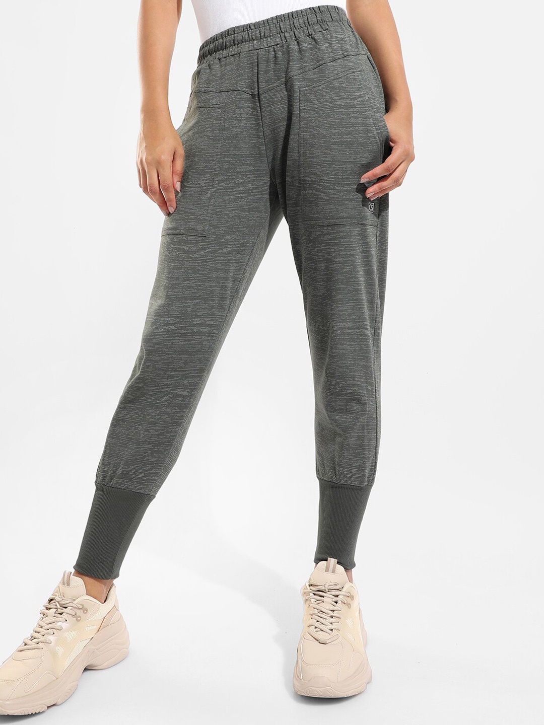 

Campus Sutra Women Olive Grey Cotton Joggers