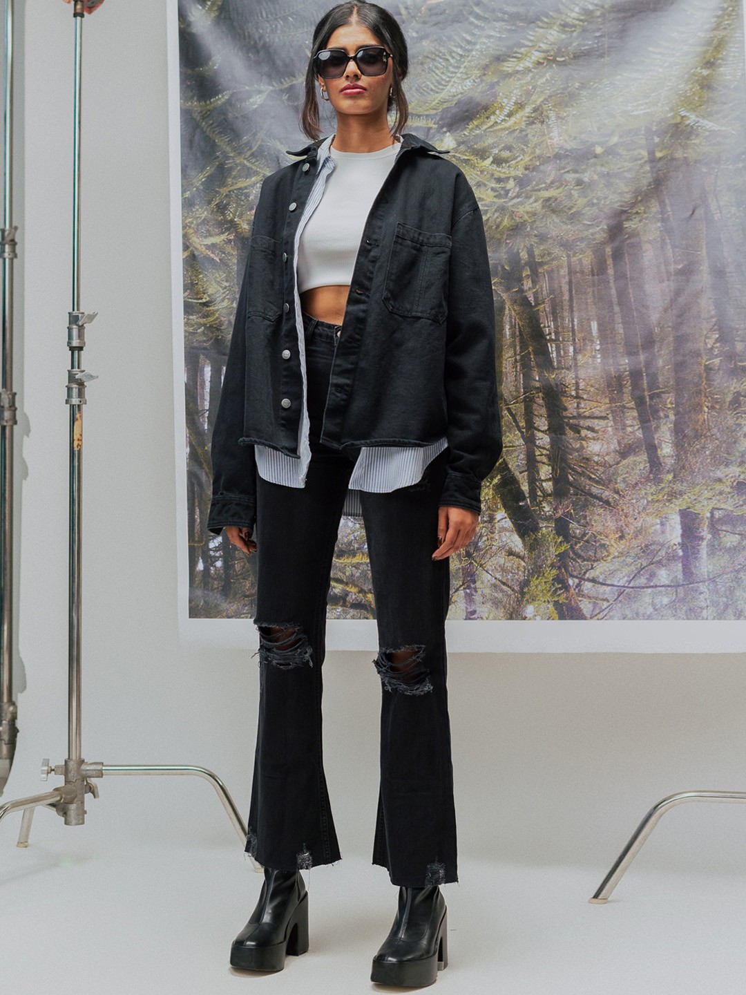 

FREAKINS Women Black Cotton Solid Tailored Jacket