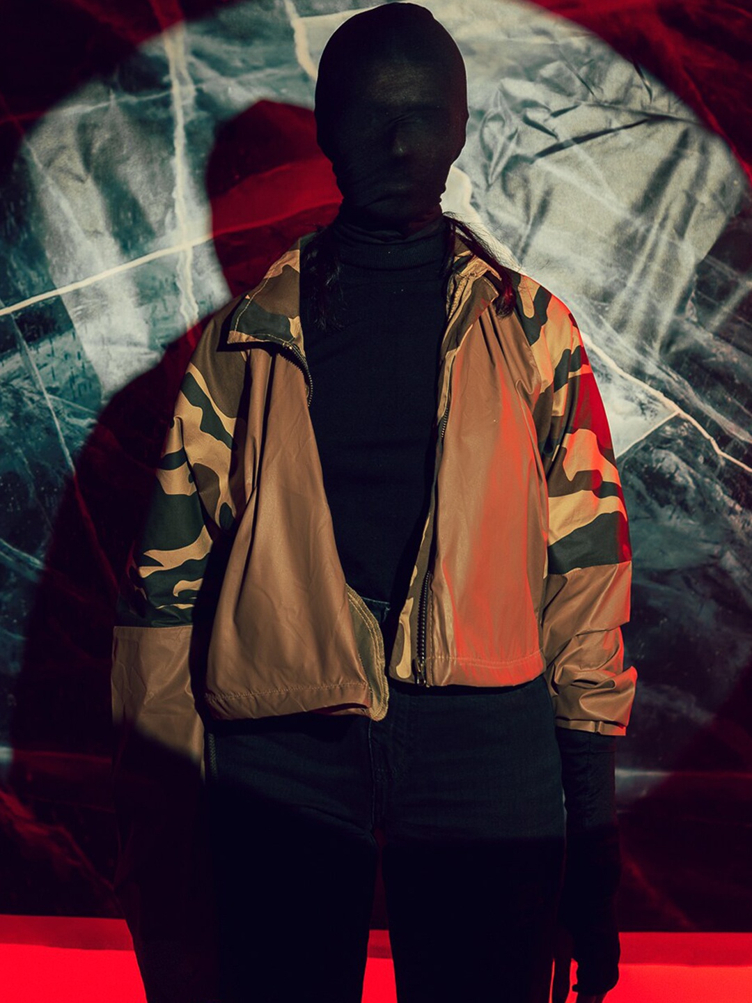 

FREAKINS Women Camel Brown Green Camouflage Crop Bomber Jacket