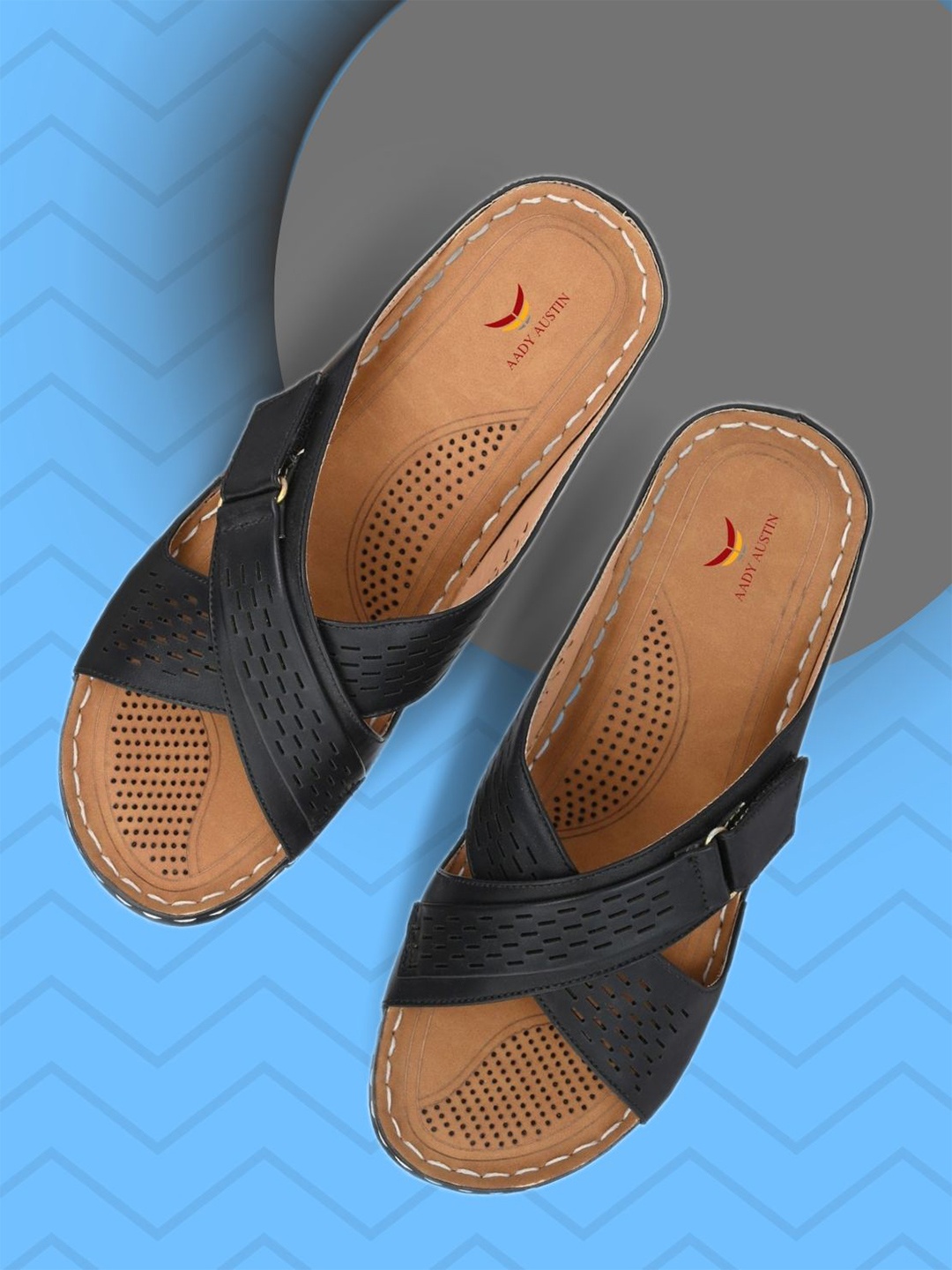 

AADY AUSTIN Women Black Open Toe Orthopedic Flats with Laser Cuts