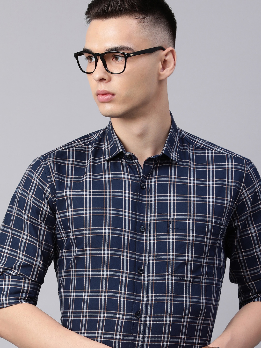 

5TH ANFOLD Men Slim Fit Checked Formal Shirt, Blue