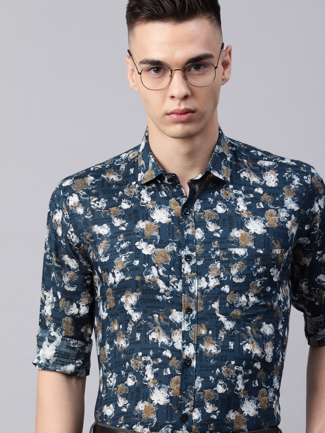 

5TH ANFOLD Men Slim Fit Printed Formal Shirt, Blue