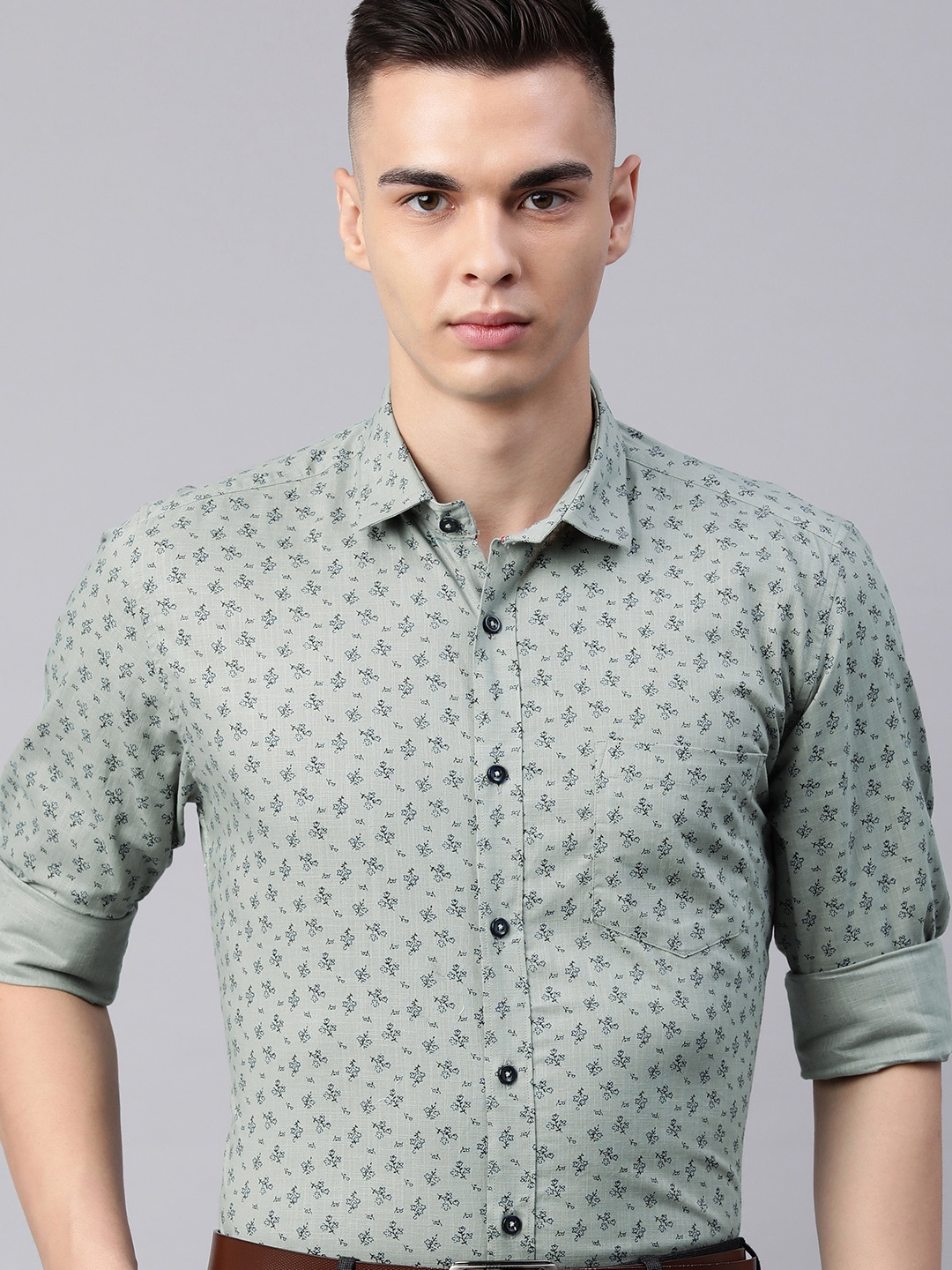 

5TH ANFOLD Men Slim Fit Floral Printed Formal Shirt, Green