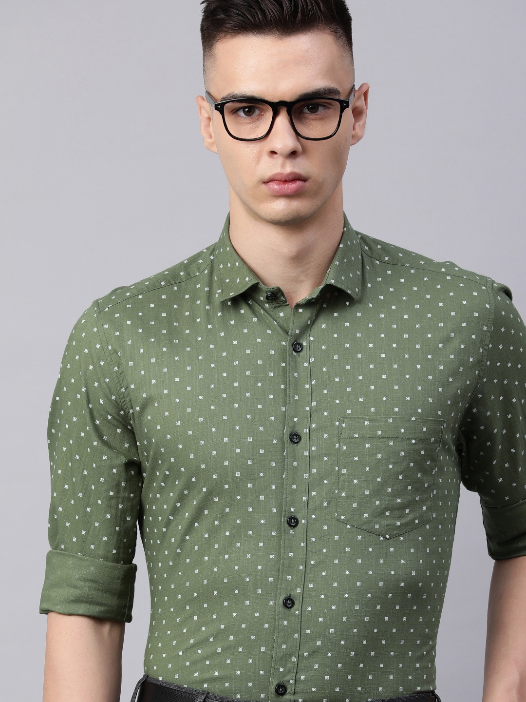 

5TH ANFOLD Men Slim Fit Printed Formal Shirt, Green