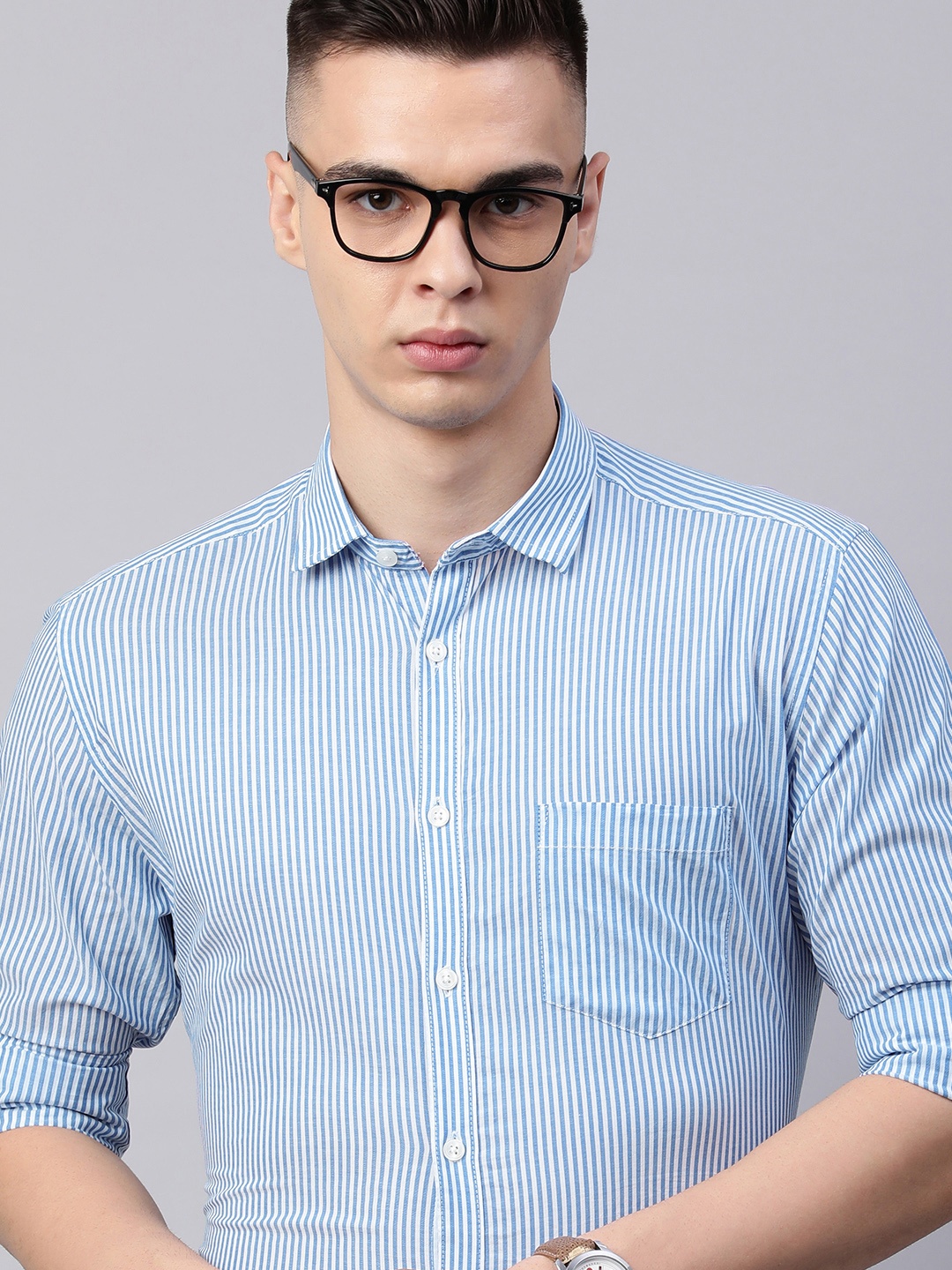

5TH ANFOLD Men Blue Slim Fit Striped Formal Shirt