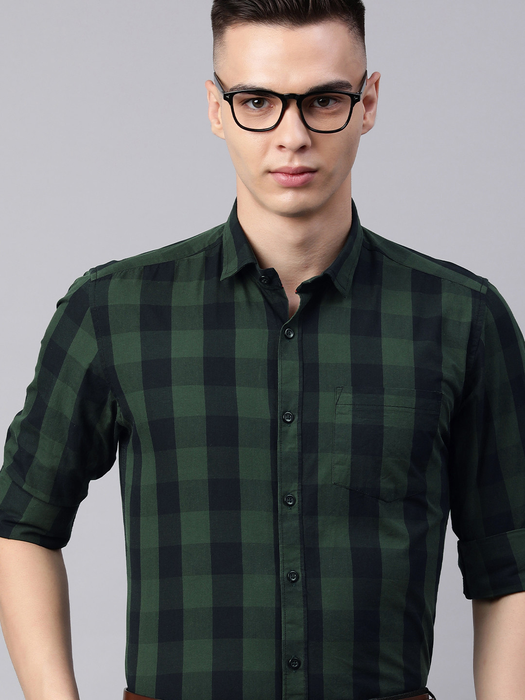 

5TH ANFOLD Men Slim Fit Buffalo Checks Formal Shirt, Green