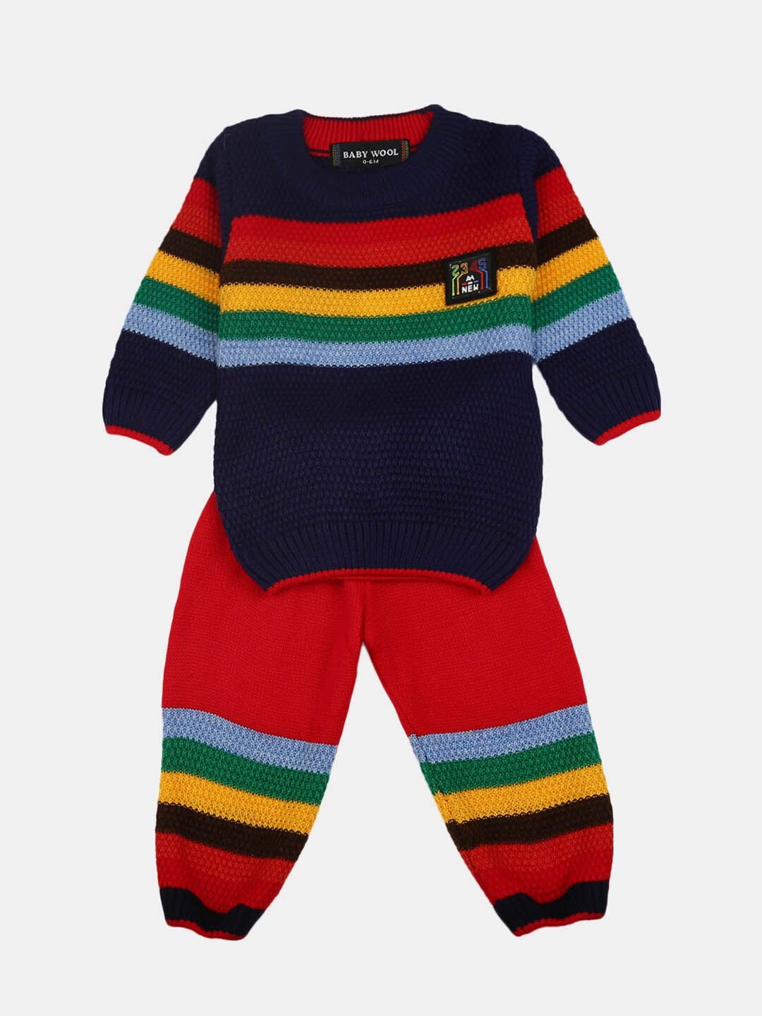 

V-Mart Unisex Kids Red & Blue Pure Cotton Striped T-shirt with Pyjamas