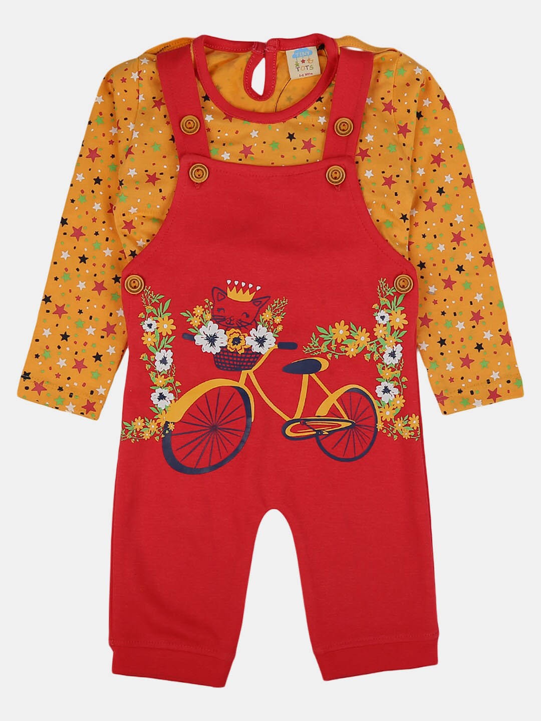 

V-Mart Unisex Kids Red & Yellow Pure Cotton Printed T-shirt with Pyjamas