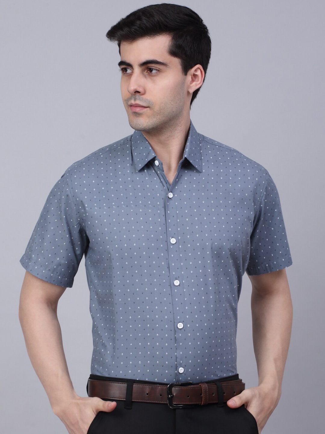 

JAINISH Classic Printed Pure Cotton Formal Shirt, Grey