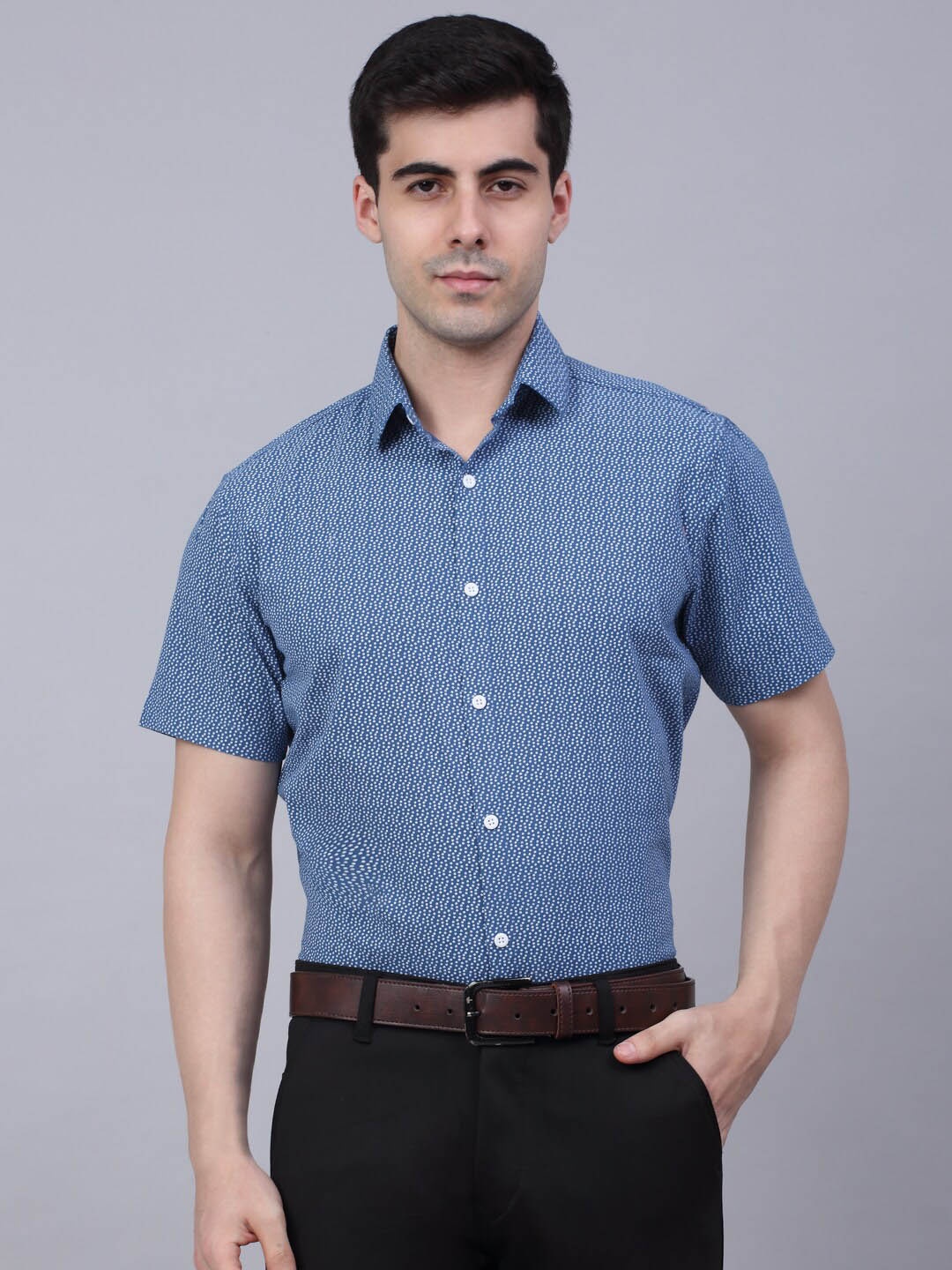

JAINISH Classic Printed Pure Cotton Formal Shirt, Blue