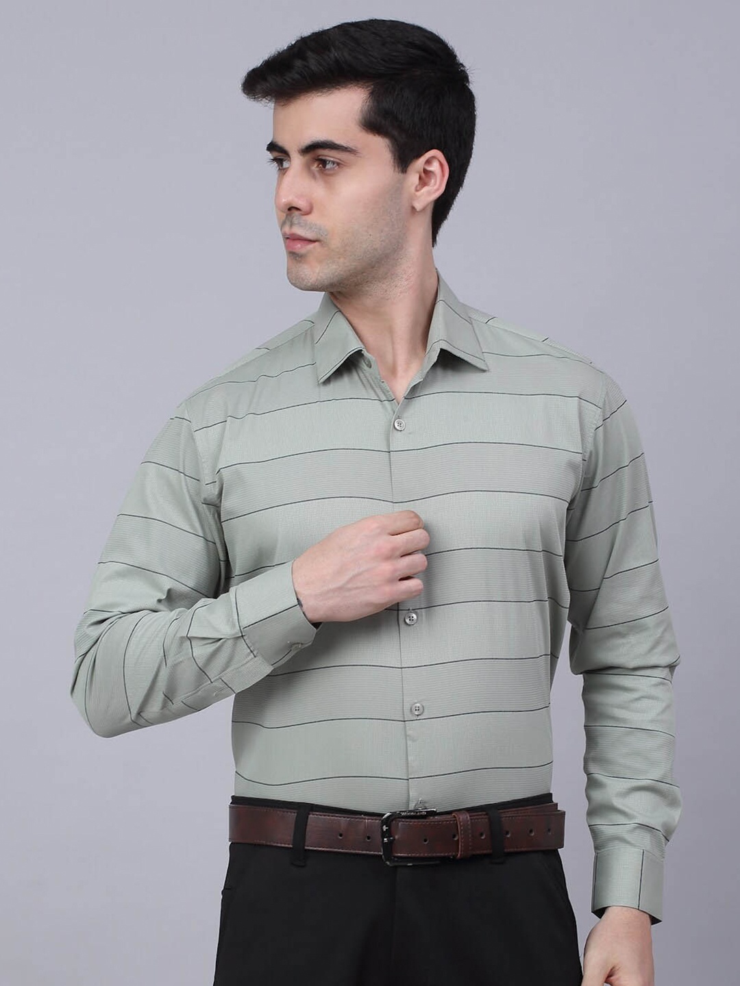

JAINISH Classic Horizontal Striped Formal Shirt, Green