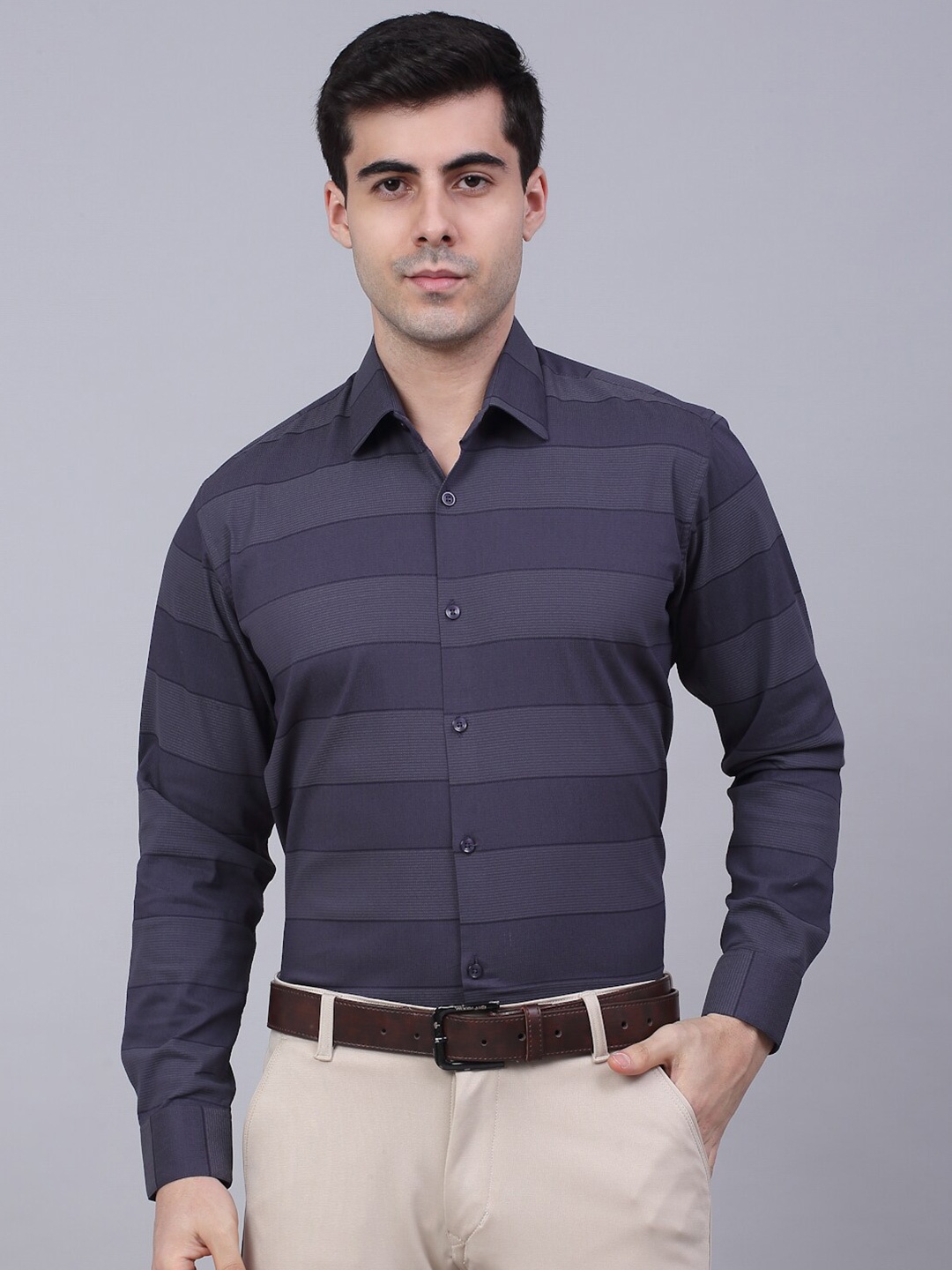 

JAINISH Classic Horizontal Striped Formal Shirt, Grey