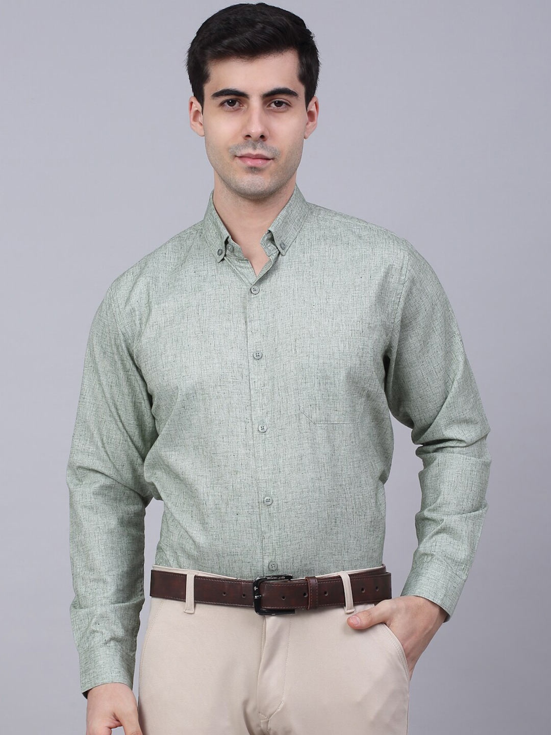 

JAINISH Men Green Classic Pure Cotton Formal Shirt