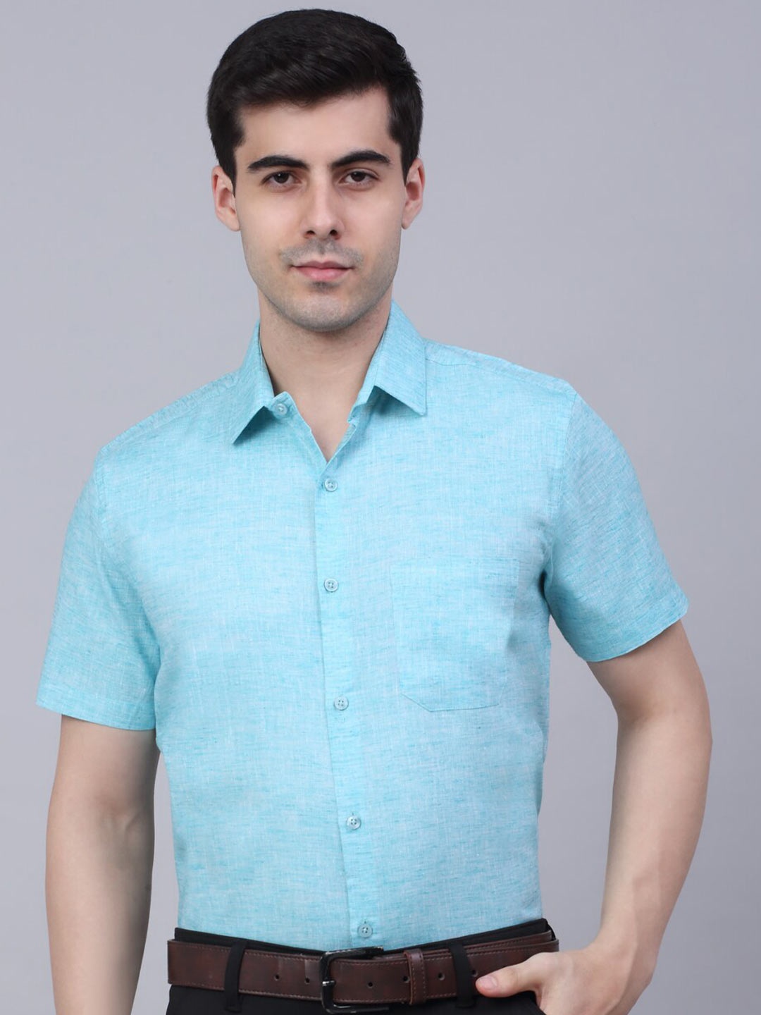 

JAINISH Men Turquoise Blue Classic Pure Cotton Formal Shirt