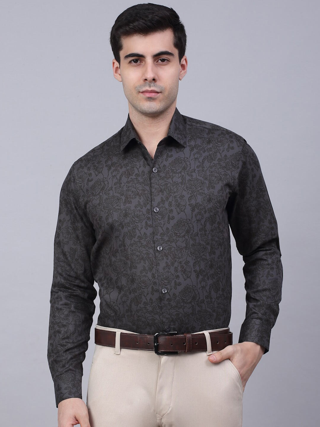 

JAINISH Classic Floral Printed Formal Shirt, Grey