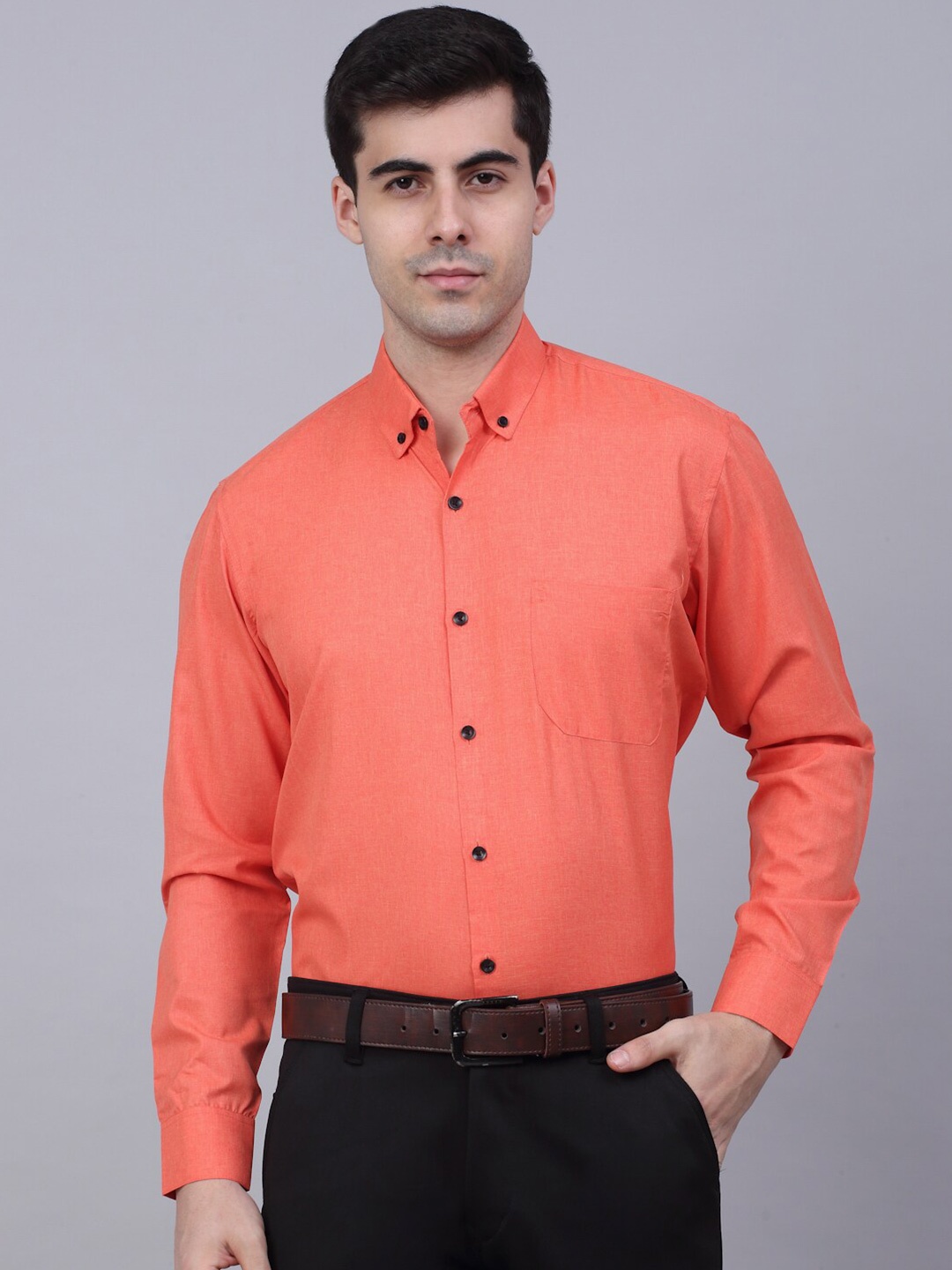 

JAINISH Men Peach-Coloured Solid Classic Formal Shirt