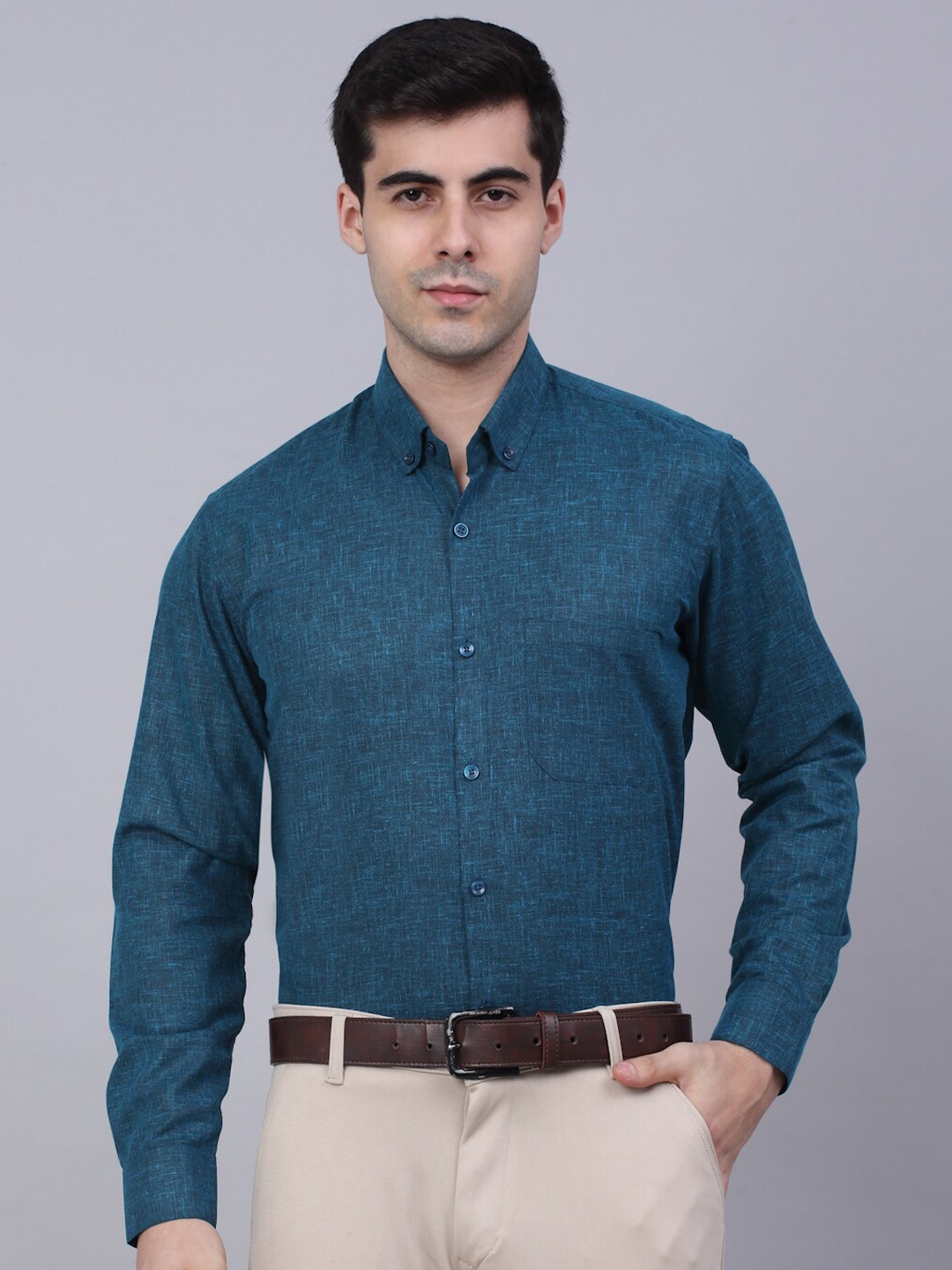 

JAINISH Men Teal Classic Pure Cotton Formal Shirt