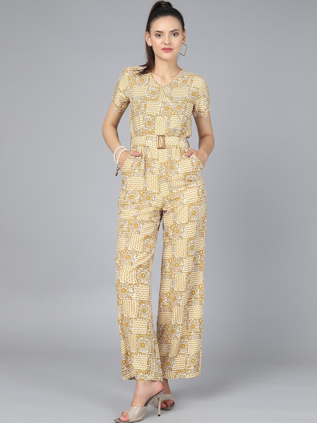 

J Turritopsis Mustard & White Printed Basic Jumpsuit