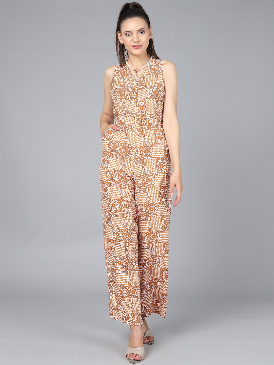 

J Turritopsis Orange & White Printed Basic Jumpsuit