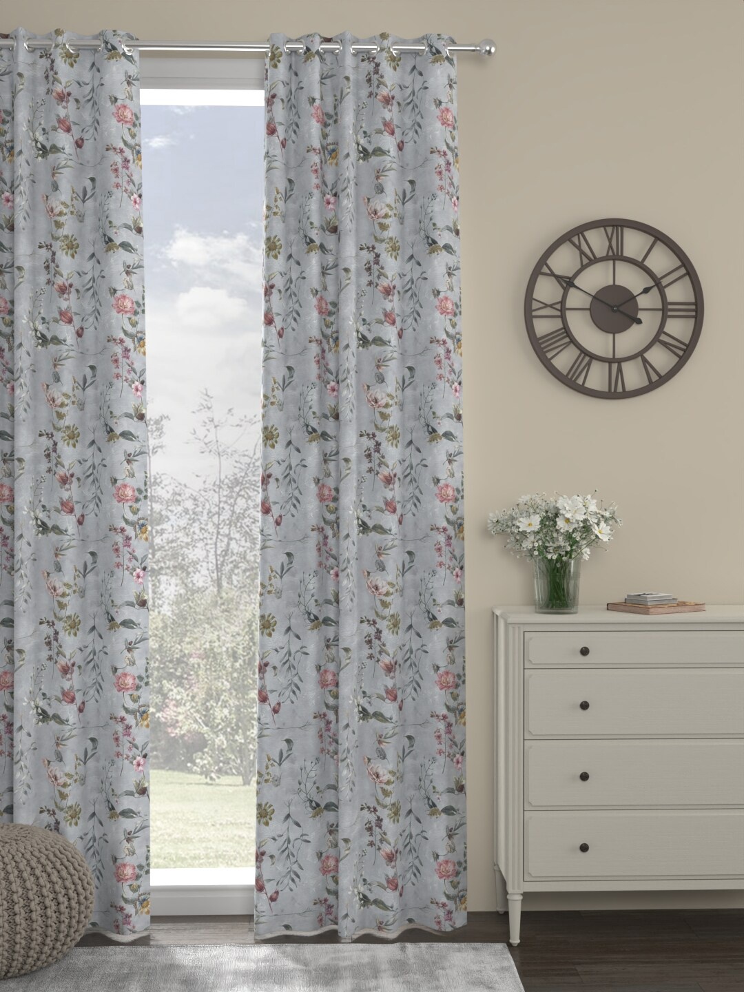 

ROSARA HOME Grey & Green Floral Door Curtain