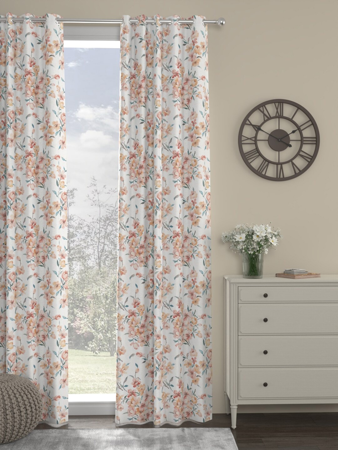 

ROSARA HOME White & Orange Floral Door Curtain