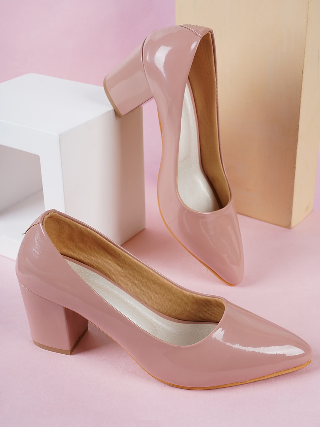 

SAPATOS Peach-Coloured Block Pumps