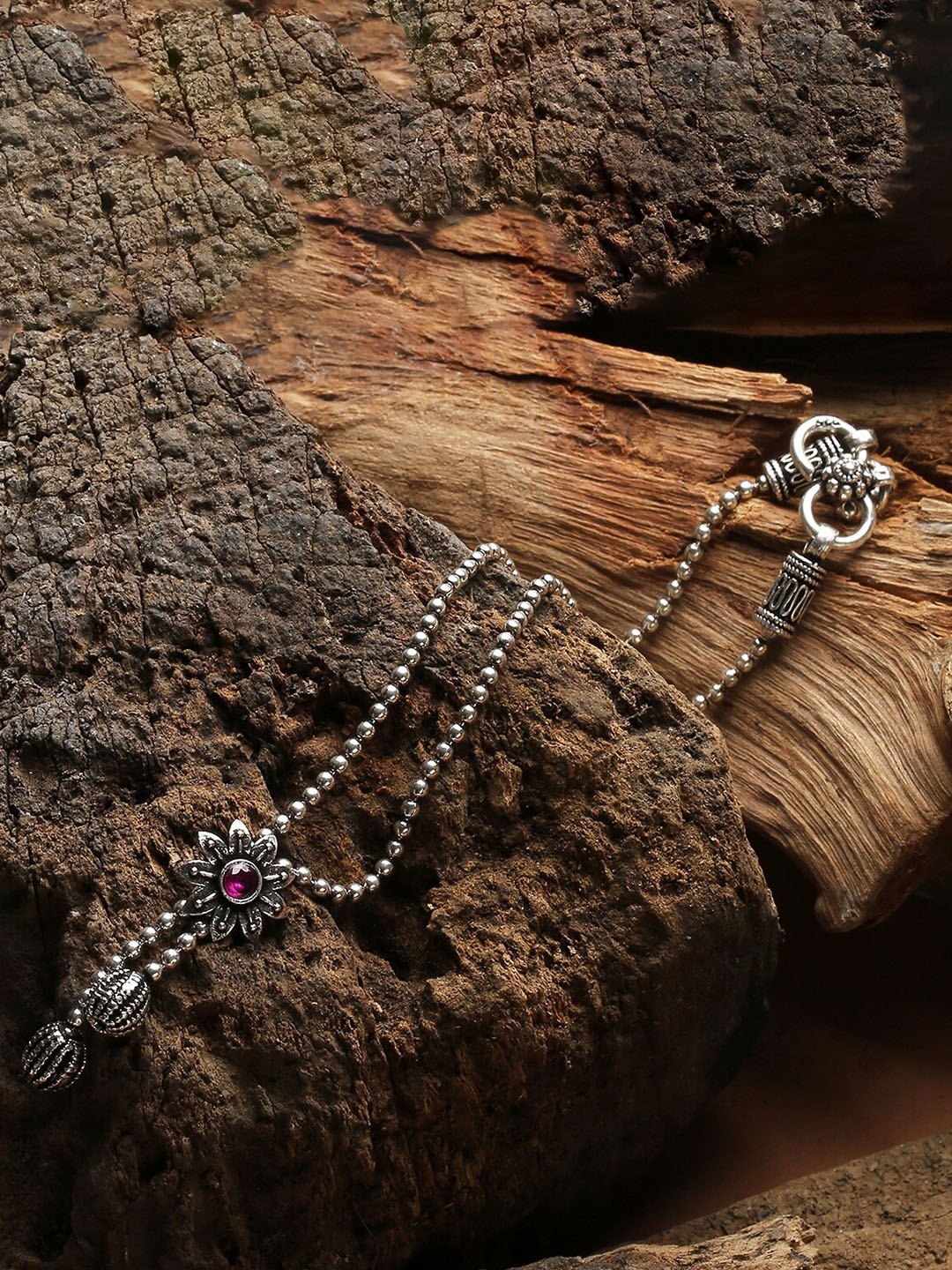 

ahilya 925 Sterling Silver Silver-Plated Pink Stone-Studded Anklet