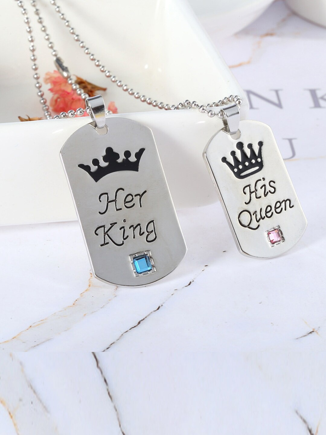 

Young & Forever Set Of 2 Blue Silver-Plated Necklace
