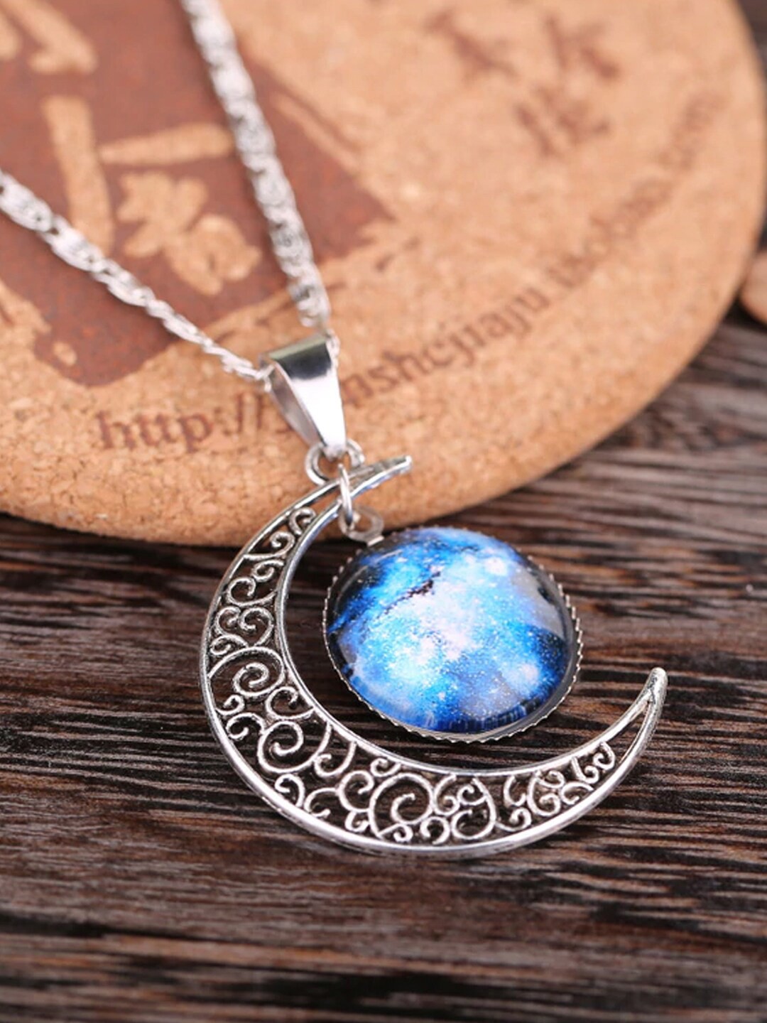 

Young & Forever Women Blue Moon & Silver-Plated Pendant Necklace
