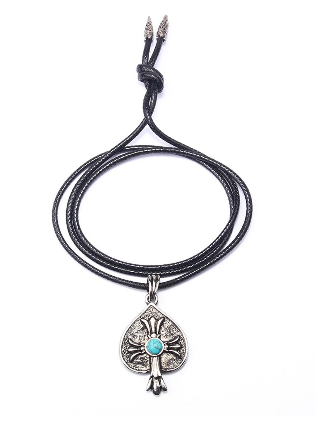 

Young & Forever Men Turquoise Blue Brass Silver-Plated Oxidised Necklace
