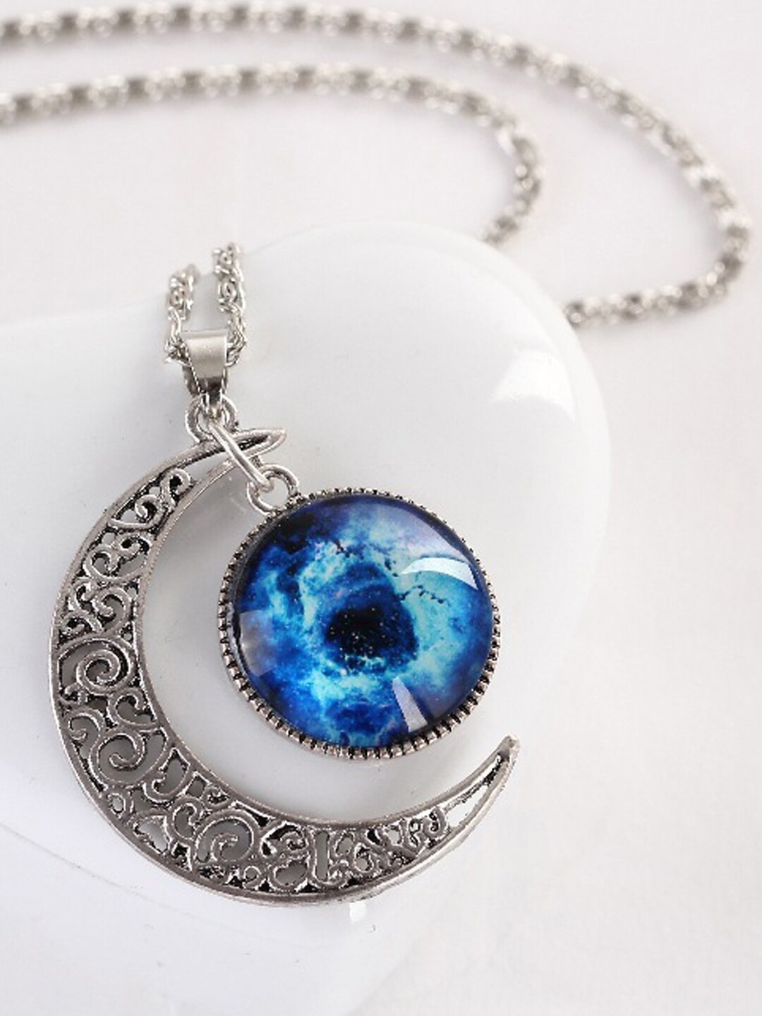 

Young & Forever Women Blue Moon Resin & Glass Silver-Plated Necklace