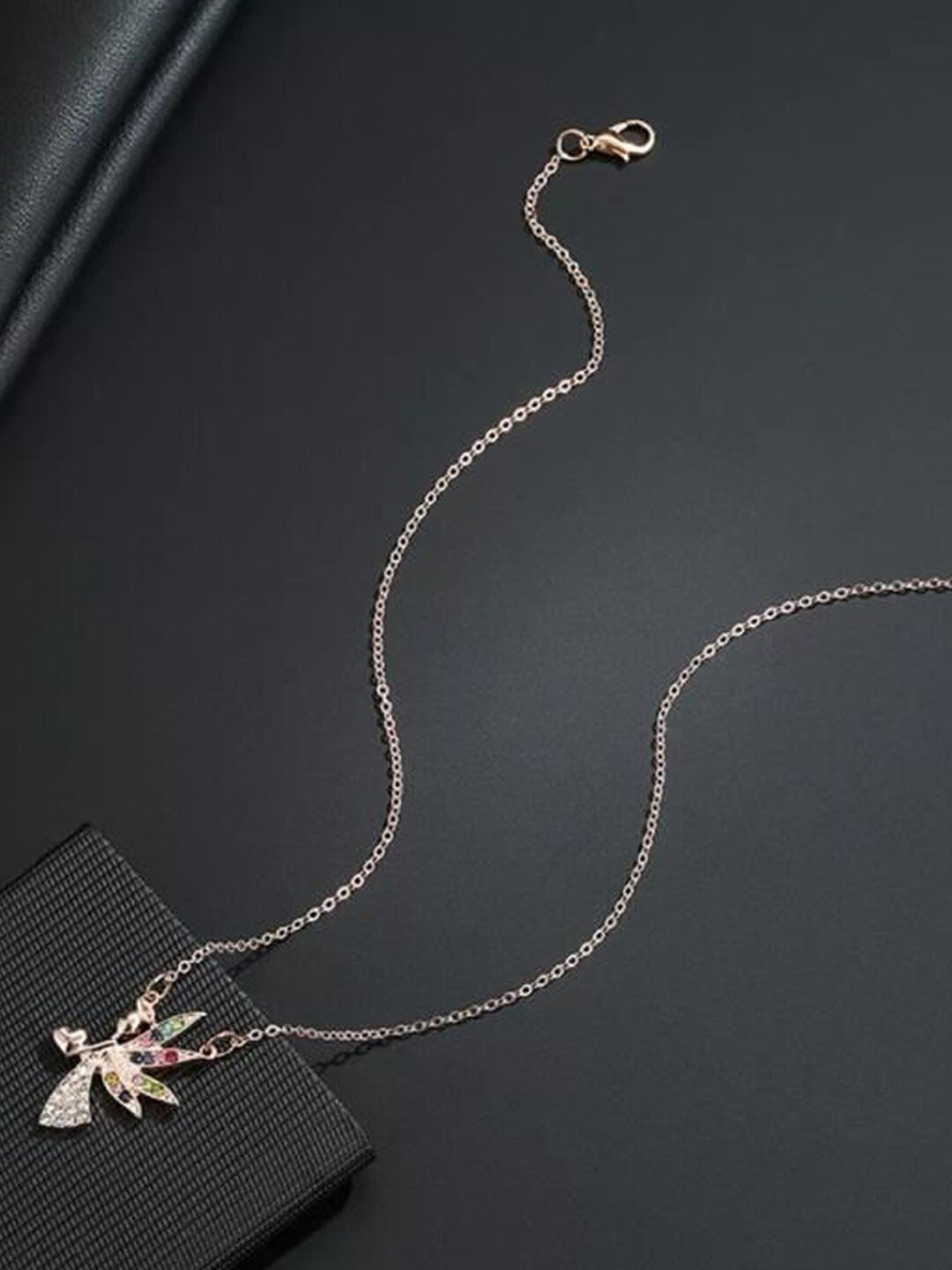 

Young & Forever Women White & Green Studded Brass Gold-Plated Necklace