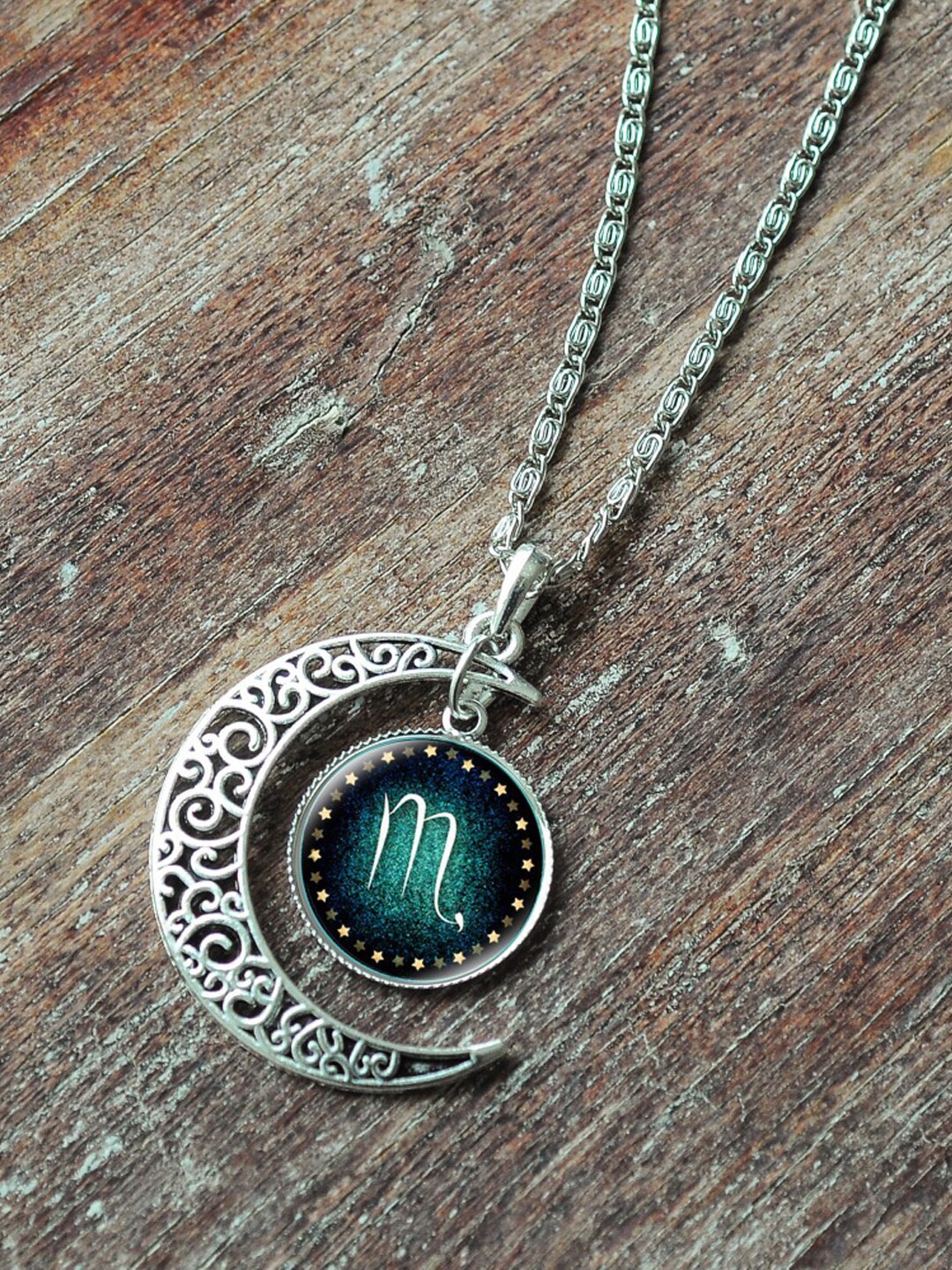 

Young & Forever Women Green Scorpio Zodiac Sign Silver-Plated Pendant Necklace