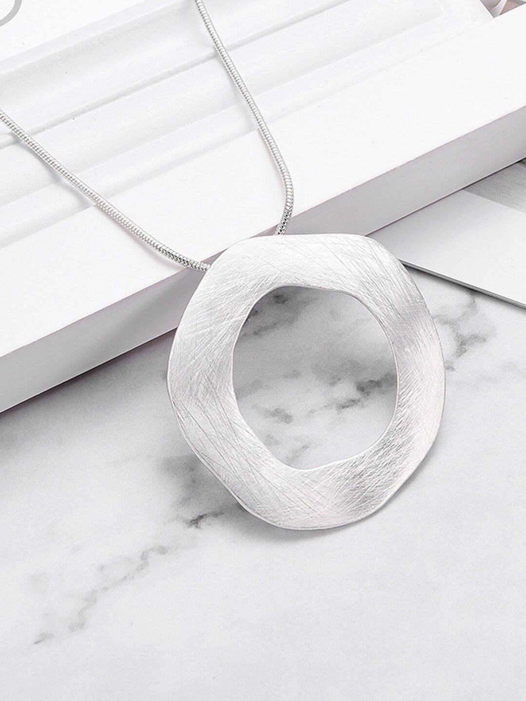 

Young & Forever Women White Crystal Brass Silver-Plated Necklace