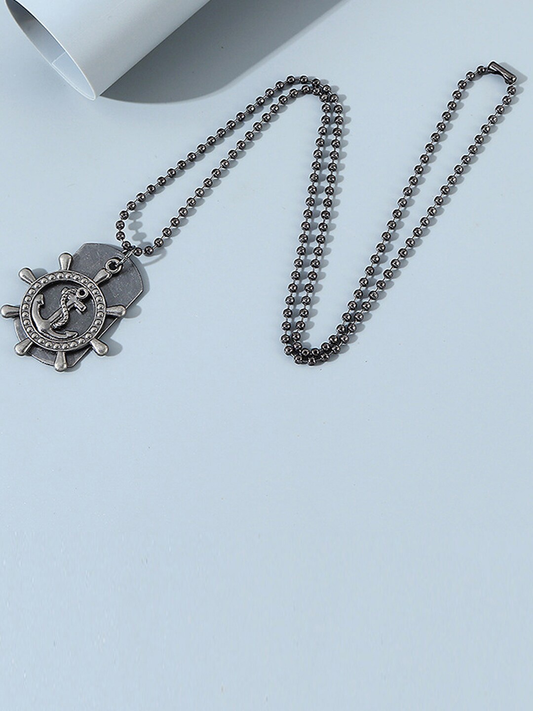 

Young & Forever Men Silver-Plated Stainless Steel Anchor & Rudder Dogtag Necklace