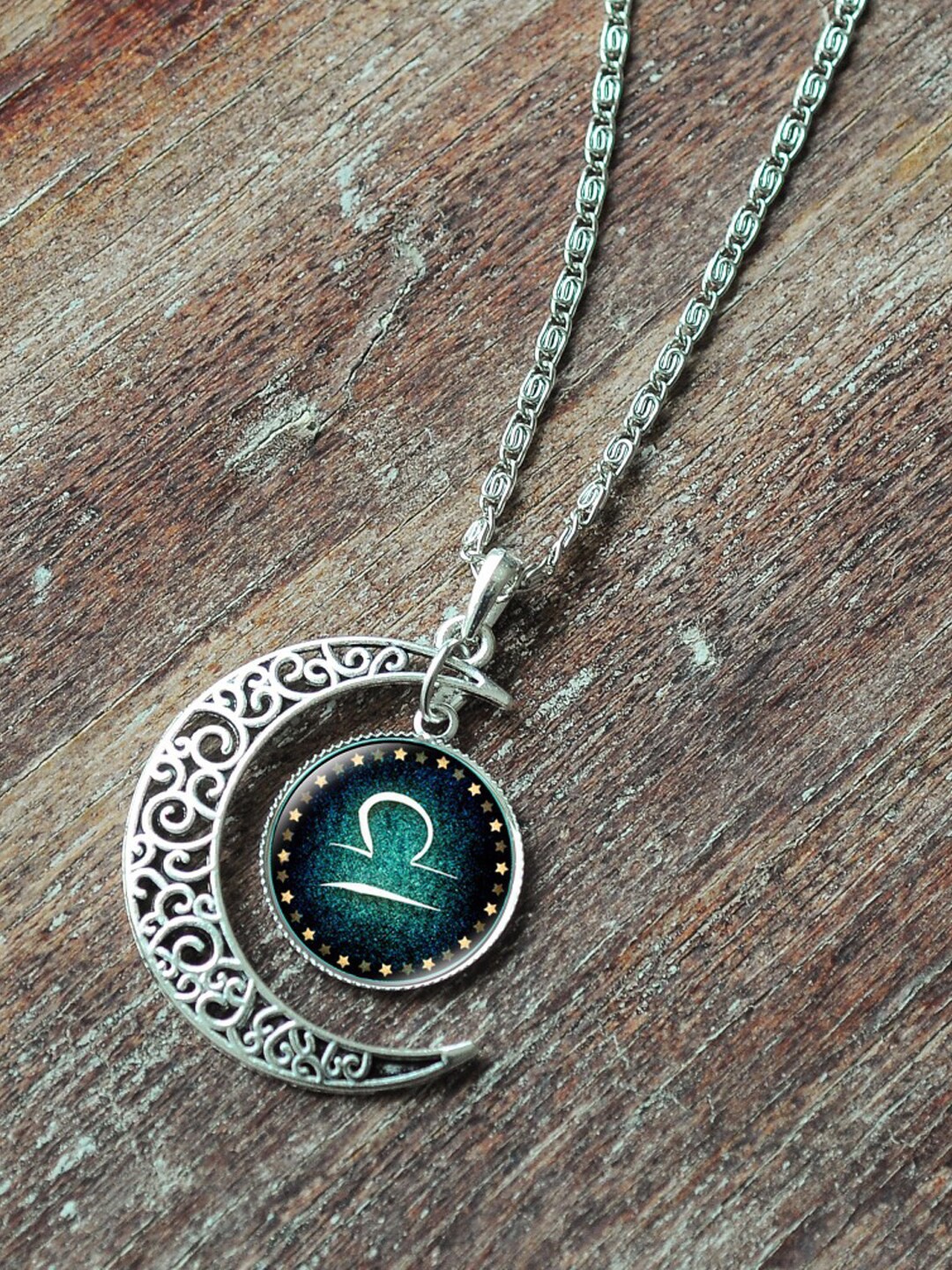 

Young & Forever Women Green Libra Zodiac Sign Silver-Plated Pendant Necklace